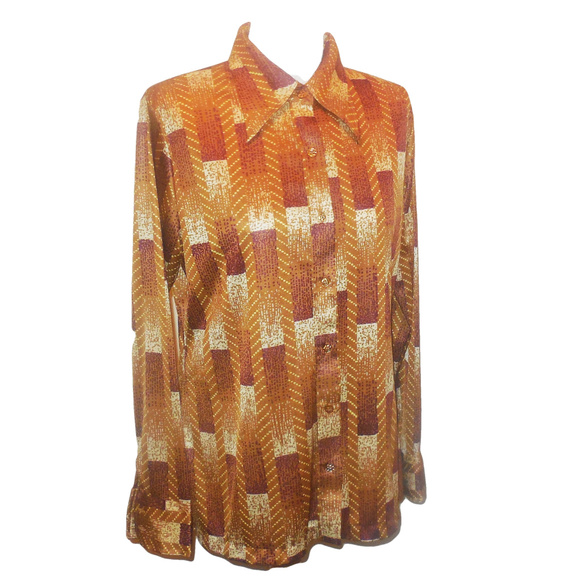 Blouse LARGE (42) Lady's button down shirt long sleeve top 1960 Vintage Retro - Picture 1 of 6